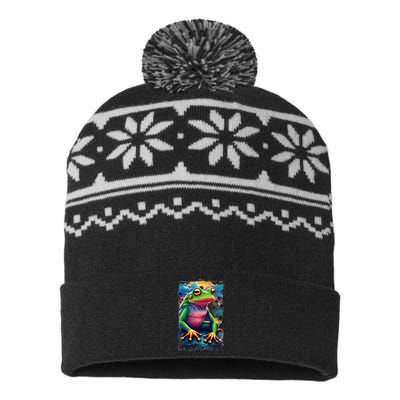 Watercolor Frog USA-Made Snowflake Beanie