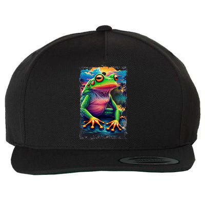 Watercolor Frog Wool Snapback Cap