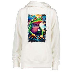 Watercolor Frog Womens Funnel Neck Pullover Hood