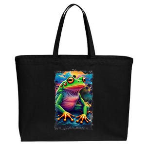 Watercolor Frog Cotton Canvas Jumbo Tote