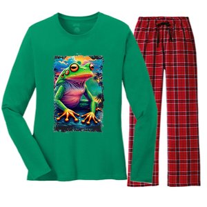 Watercolor Frog Women's Long Sleeve Flannel Pajama Set 