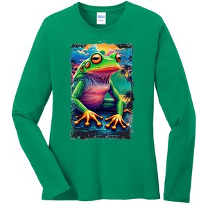 Watercolor Frog Ladies Long Sleeve Shirt