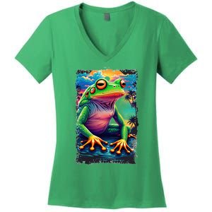 Watercolor Frog Women's V-Neck T-Shirt