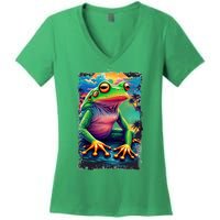 Watercolor Frog Women's V-Neck T-Shirt