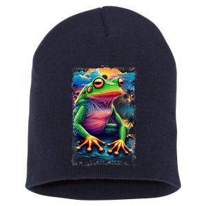 Watercolor Frog Short Acrylic Beanie