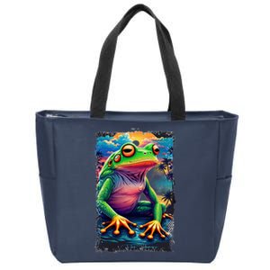 Watercolor Frog Zip Tote Bag