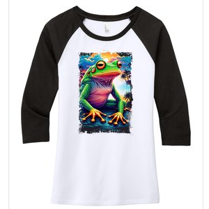 Watercolor Frog Women's Tri-Blend 3/4-Sleeve Raglan Shirt