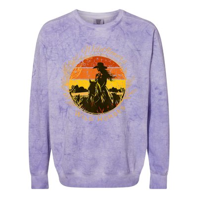 Wild Flowers Wild Horses Vintage Sunset Country Cowgirl Colorblast Crewneck Sweatshirt