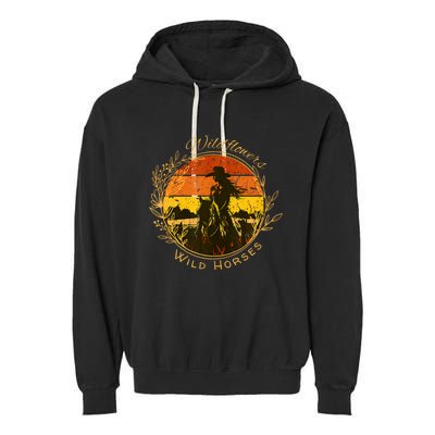 Wild Flowers Wild Horses Vintage Sunset Country Cowgirl Garment-Dyed Fleece Hoodie