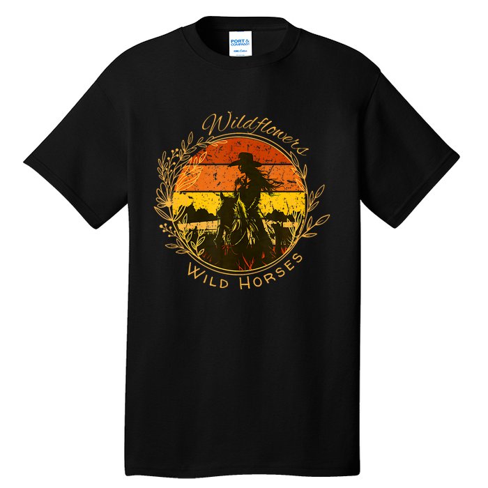 Wild Flowers Wild Horses Vintage Sunset Country Cowgirl Tall T-Shirt