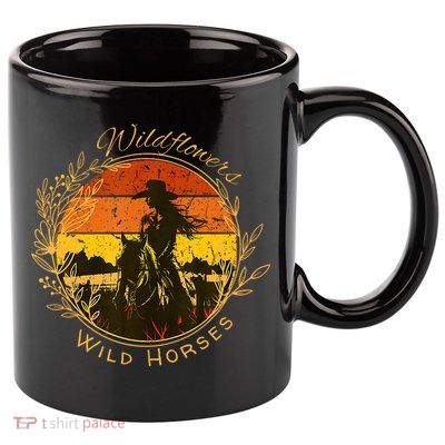 Wild Flowers Wild Horses Vintage Sunset Country Cowgirl 11oz C Handle Ceramic Mug