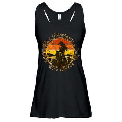 Wild Flowers Wild Horses Vintage Sunset Country Cowgirl Ladies Essential Flowy Tank