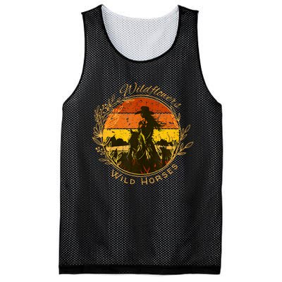 Wild Flowers Wild Horses Vintage Sunset Country Cowgirl Mesh Reversible Basketball Jersey Tank