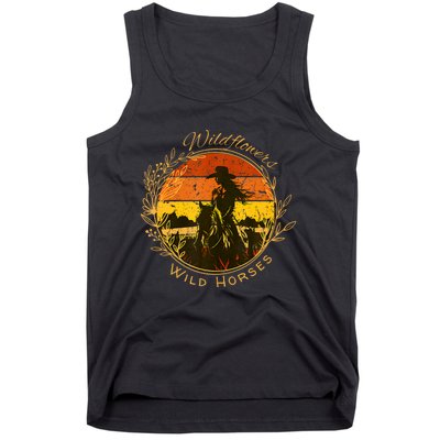 Wild Flowers Wild Horses Vintage Sunset Country Cowgirl Tank Top