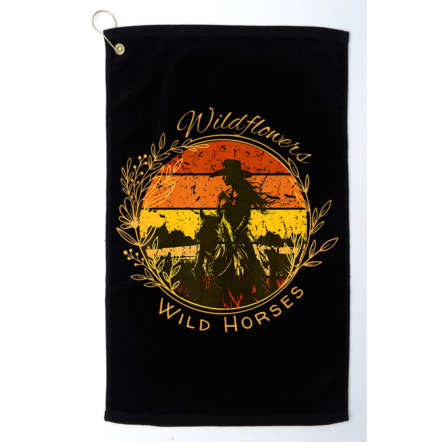 Wild Flowers Wild Horses Vintage Sunset Country Cowgirl Golf Towel