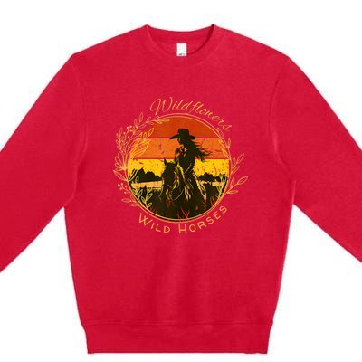 Wild Flowers Wild Horses Vintage Sunset Country Cowgirl Premium Crewneck Sweatshirt