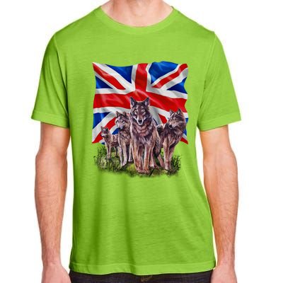 Wolf Family With Union Jack Flag Gift Adult ChromaSoft Performance T-Shirt