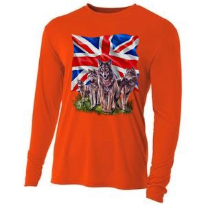 Wolf Family With Union Jack Flag Gift Cooling Performance Long Sleeve Crew