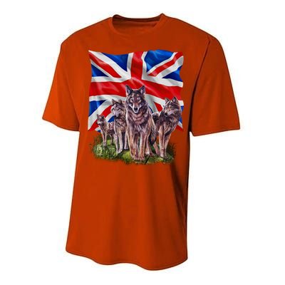 Wolf Family With Union Jack Flag Gift Performance Sprint T-Shirt