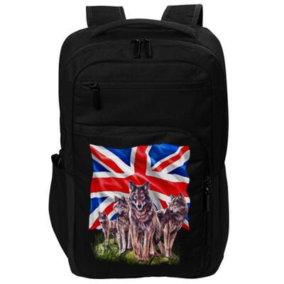 Wolf Family With Union Jack Flag Gift Impact Tech Backpack