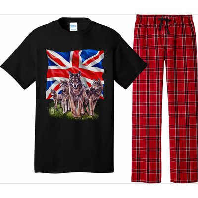 Wolf Family With Union Jack Flag Gift Pajama Set