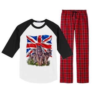 Wolf Family With Union Jack Flag Gift Raglan Sleeve Pajama Set