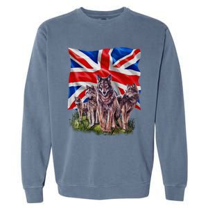 Wolf Family With Union Jack Flag Gift Garment-Dyed Sweatshirt