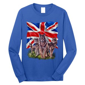 Wolf Family With Union Jack Flag Gift Long Sleeve Shirt