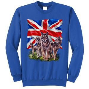 Wolf Family With Union Jack Flag Gift Sweatshirt