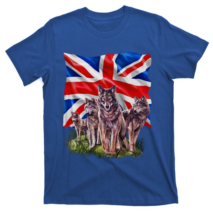 Wolf Family With Union Jack Flag Gift T-Shirt