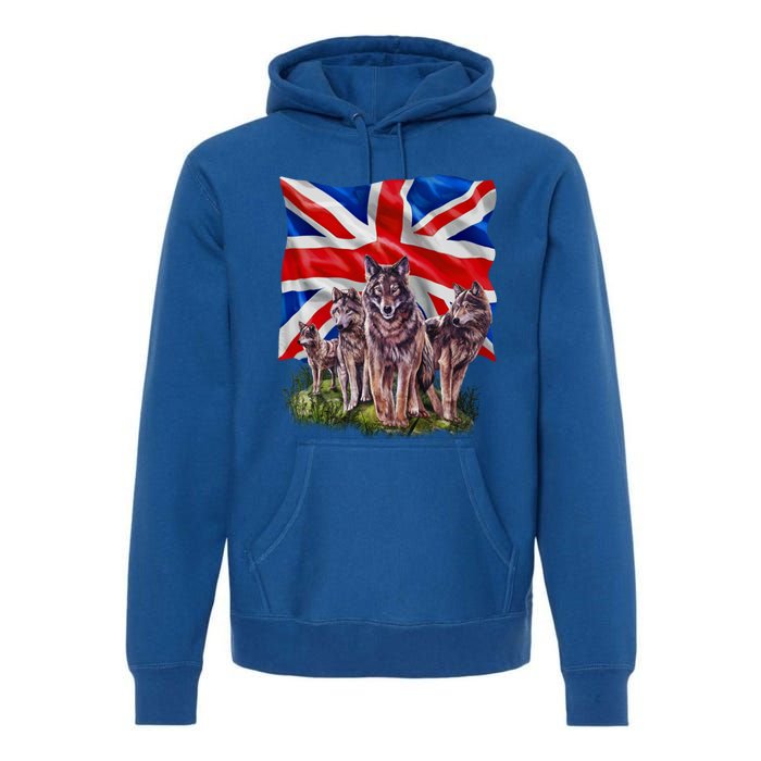 Wolf Family With Union Jack Flag Gift Premium Hoodie