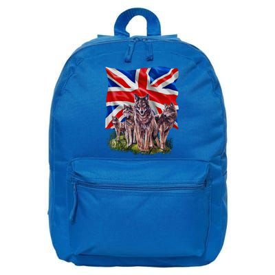 Wolf Family With Union Jack Flag Gift 16 in Basic Backpack