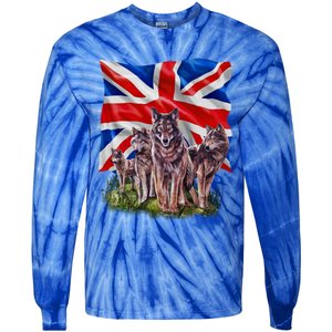 Wolf Family With Union Jack Flag Gift Tie-Dye Long Sleeve Shirt