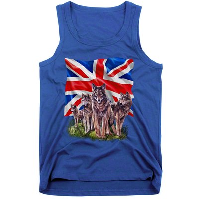 Wolf Family With Union Jack Flag Gift Tank Top