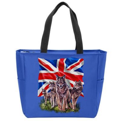 Wolf Family With Union Jack Flag Gift Zip Tote Bag