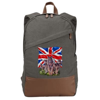 Wolf Family With Union Jack Flag Gift Cotton Canvas Backpack