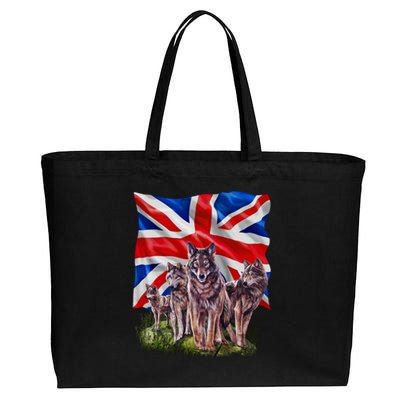 Wolf Family With Union Jack Flag Gift Cotton Canvas Jumbo Tote