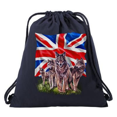 Wolf Family With Union Jack Flag Gift Drawstring Bag