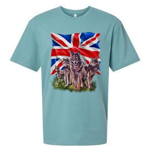 Wolf Family With Union Jack Flag Gift Sueded Cloud Jersey T-Shirt