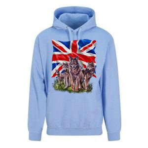 Wolf Family With Union Jack Flag Gift Unisex Surf Hoodie