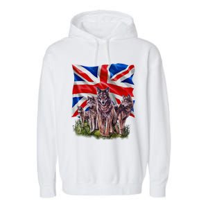 Wolf Family With Union Jack Flag Gift Garment-Dyed Fleece Hoodie