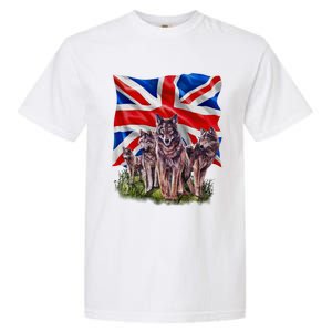 Wolf Family With Union Jack Flag Gift Garment-Dyed Heavyweight T-Shirt