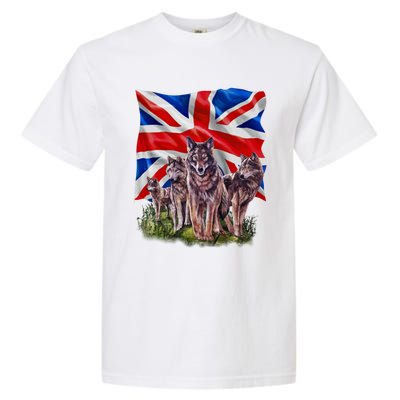 Wolf Family With Union Jack Flag Gift Garment-Dyed Heavyweight T-Shirt