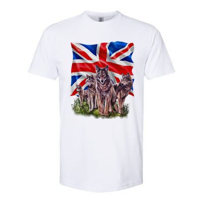 Wolf Family With Union Jack Flag Gift Softstyle CVC T-Shirt