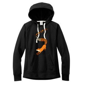 Whimsical Fox With Falling Leaves Women's Fleece Hoodie