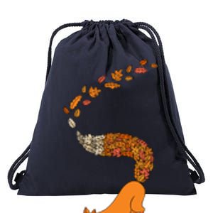 Whimsical Fox With Falling Leaves Drawstring Bag