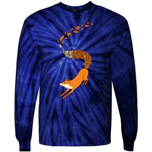 Whimsical Fox With Falling Leaves Tie-Dye Long Sleeve Shirt