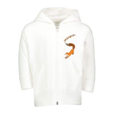 Whimsical Fox With Falling Leaves Toddler Zip Fleece Hoodie