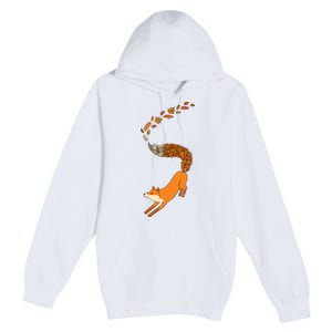 Whimsical Fox With Falling Leaves Premium Pullover Hoodie