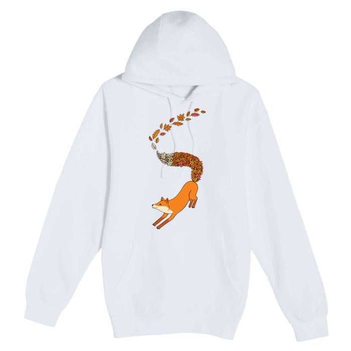 Whimsical Fox With Falling Leaves Premium Pullover Hoodie